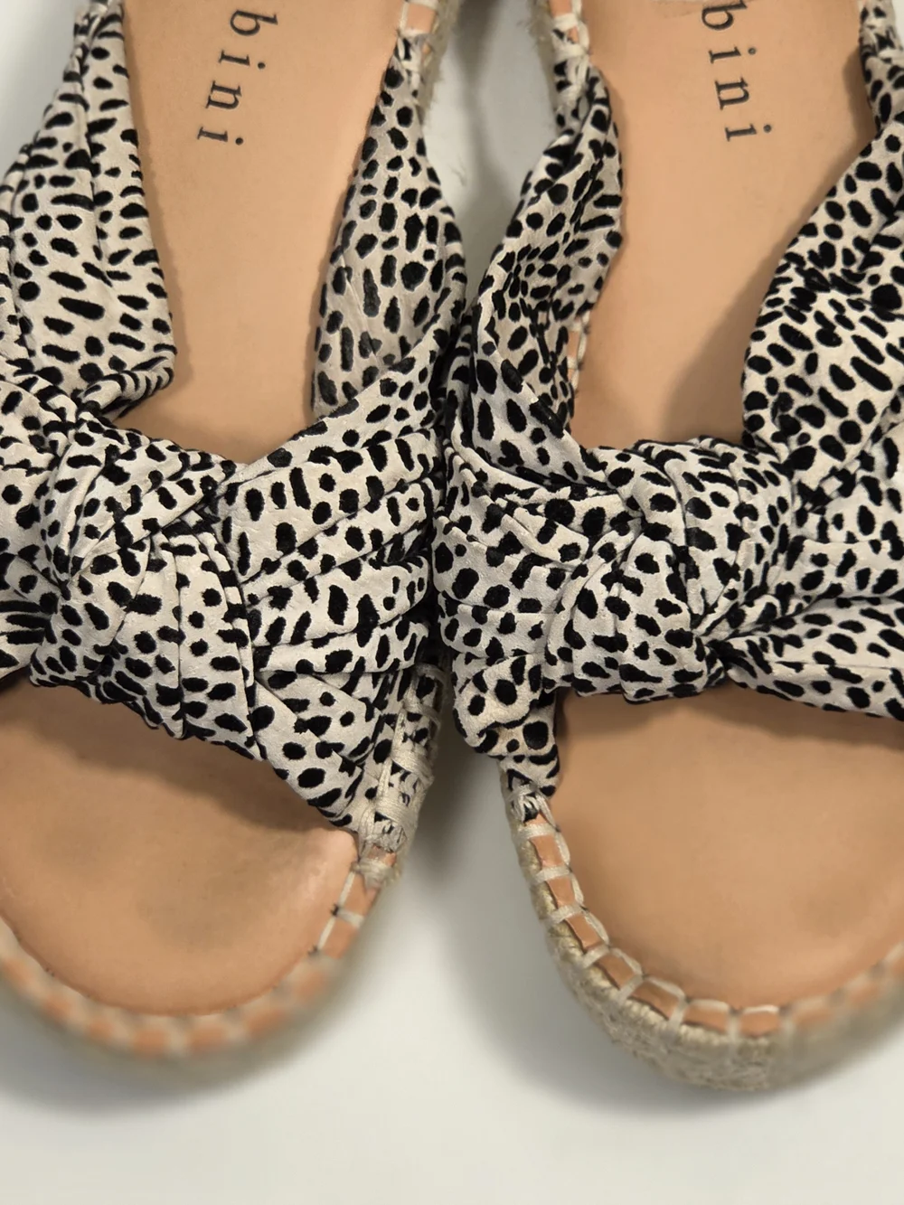 Gianni Bini Ivory Black Spot Knot Espadrille Slide